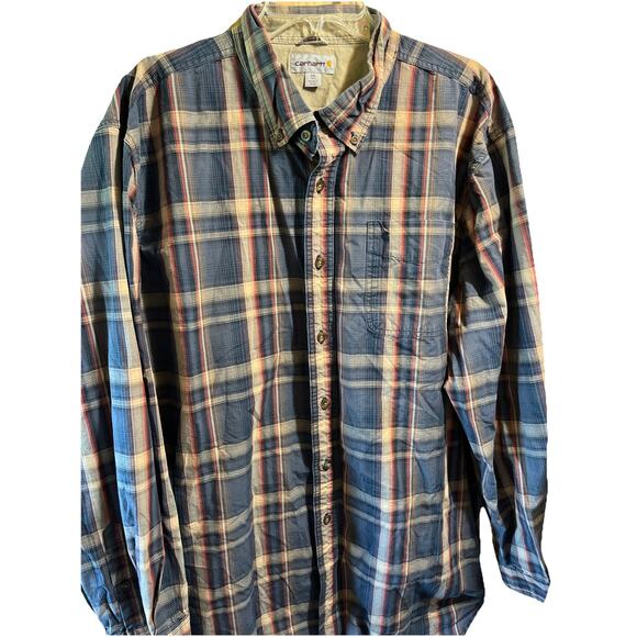 Carhartt Shirt Men XXLT Blue Brown Plaid Outdoor Relaxed Fit Y2K Button Workwear - Picture 1 of 11